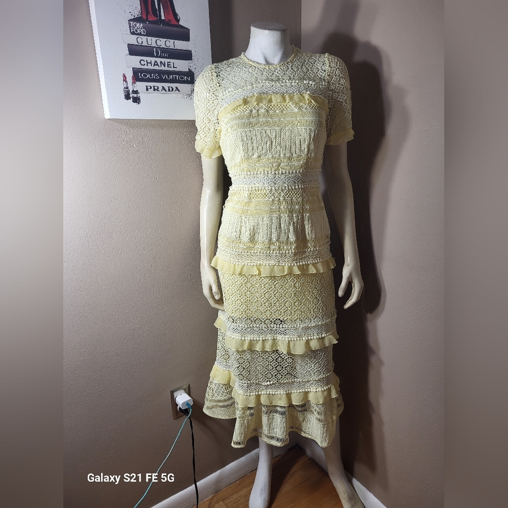 Foxiedox Yellow Lace Midi Dress